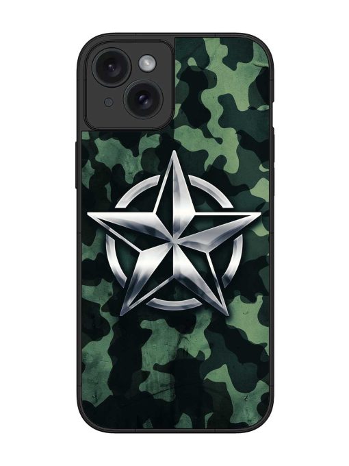 Indian Army Star Design Glossy Metal Phone Cover for Apple Iphone 15 Plus