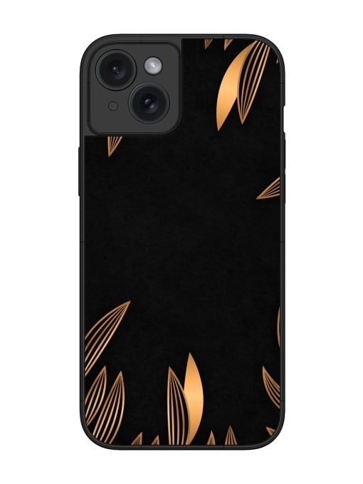 Golden Leaf Pattern Glossy Metal Phone Cover for Apple Iphone 15 Plus Zapvi