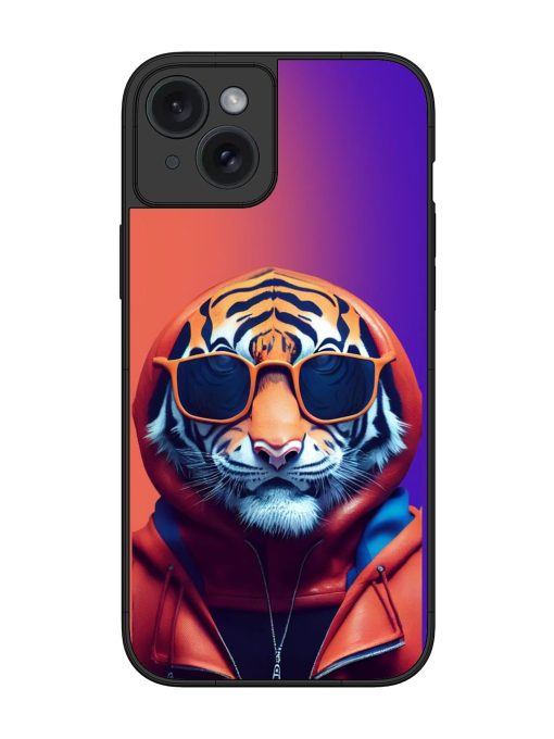 Tiger Animation Glossy Metal Phone Cover for Apple Iphone 15 Plus Zapvi