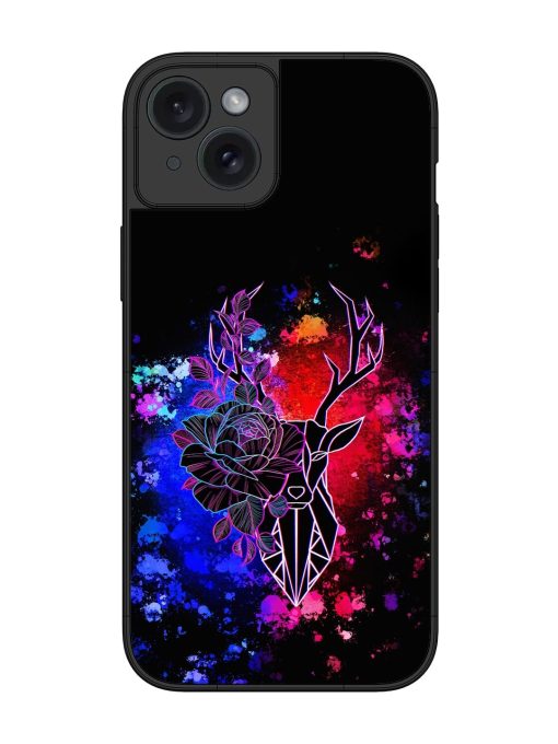 Floral Deer Art Glossy Metal Phone Cover for Apple Iphone 15 Plus Zapvi