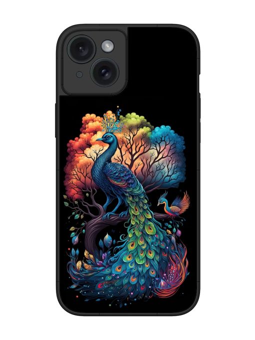 Peacock Tree Art Glossy Metal Phone Cover for Apple Iphone 15 Plus Zapvi