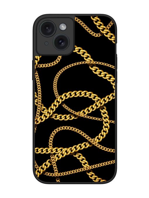 Decorative Golde Chain Glossy Metal Phone Cover for Apple Iphone 15 Plus Zapvi