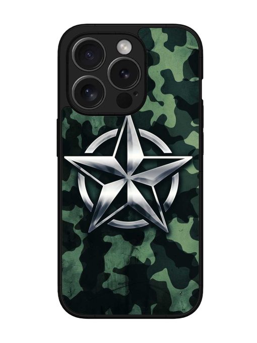 Indian Army Star Design Glossy Metal Phone Cover for Apple Iphone 15 Pro Zapvi