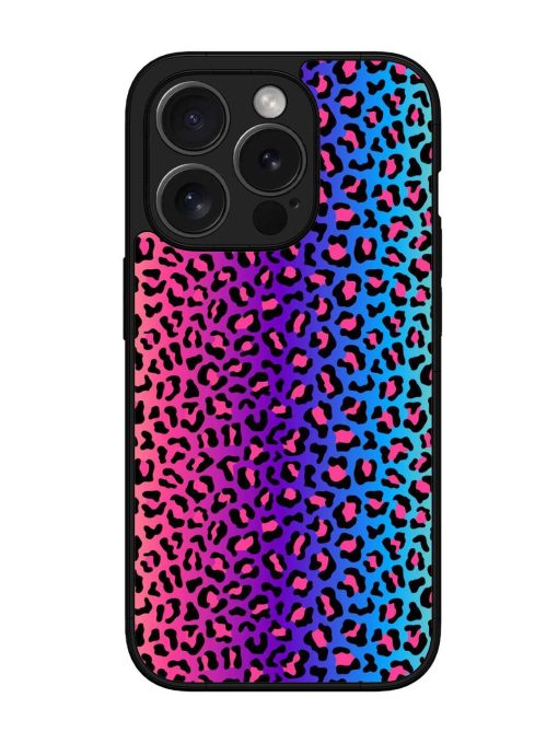 Colorful Leopard Seamless Glossy Metal Phone Cover for Apple Iphone 15 Pro