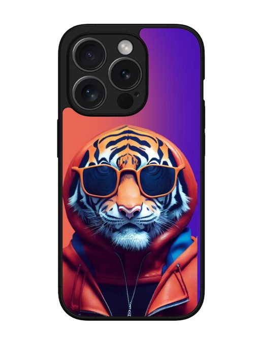 Tiger Animation Glossy Metal Phone Cover for Apple Iphone 15 Pro Zapvi