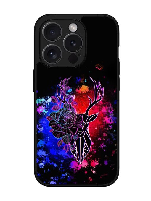 Floral Deer Art Glossy Metal Phone Cover for Apple Iphone 15 Pro