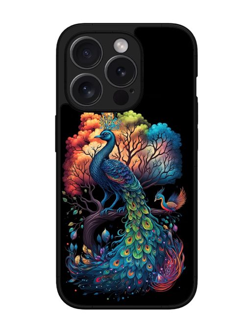 Peacock Tree Art Glossy Metal Phone Cover for Apple Iphone 15 Pro Zapvi