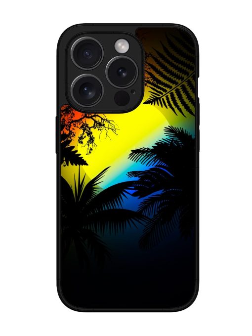 Colorful Sunset With Palm Trees Glossy Metal Phone Cover for Apple Iphone 15 Pro Max Zapvi