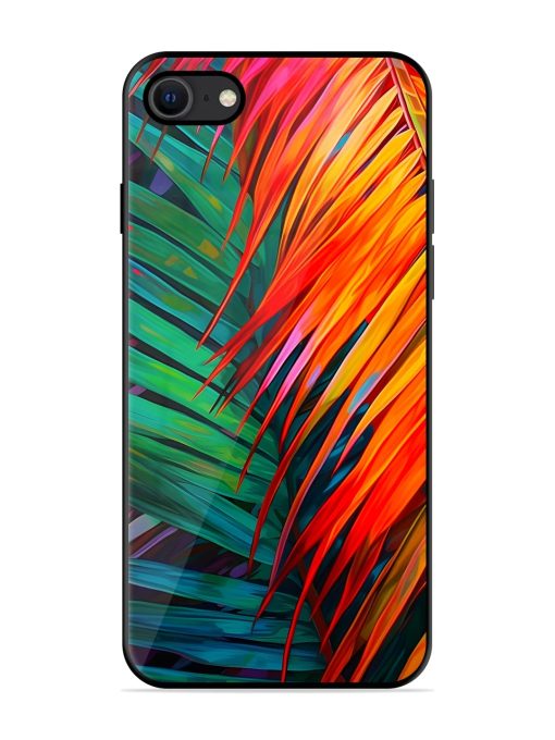 Painted Tropical Leaves Glossy Metal Phone Cover for Apple Iphone Se (2020)