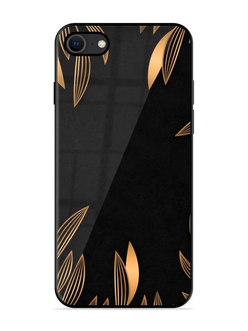 Golden Leaf Pattern Glossy Metal Phone Cover for Apple Iphone Se (2020)