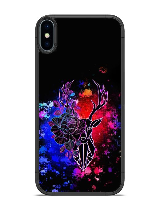 Floral Deer Art Glossy Metal Phone Cover for Apple Iphone X