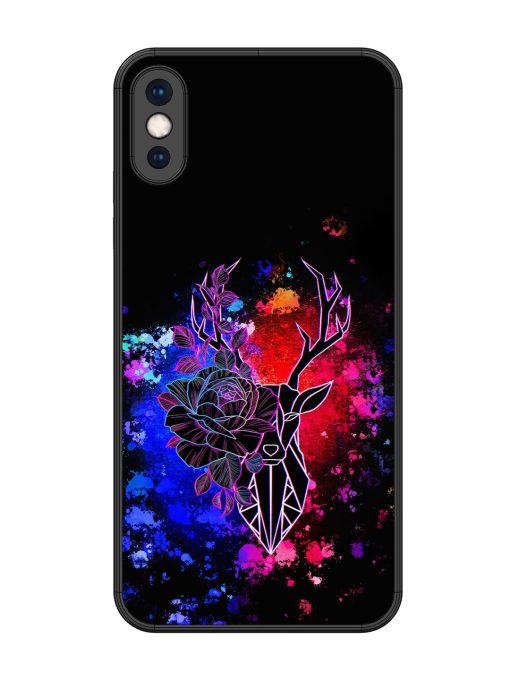 Floral Deer Art Glossy Metal Phone Cover for Apple Iphone Xs Max