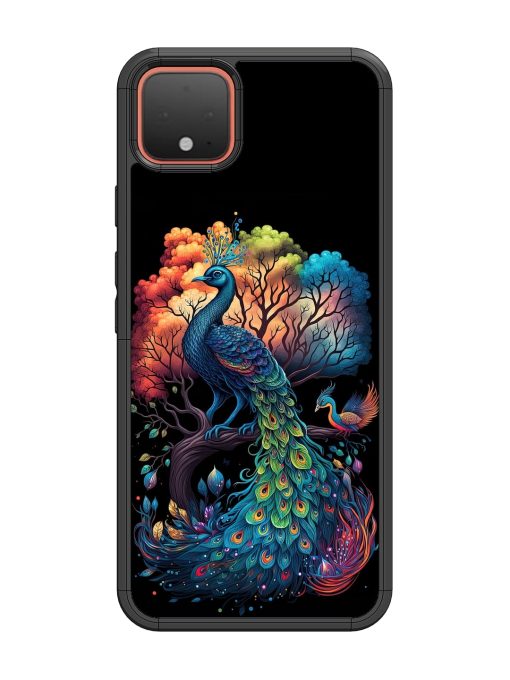 Peacock Tree Art Glossy Metal Phone Cover for Google Pixel 4