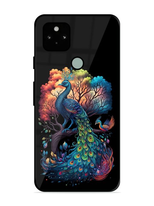 Peacock Tree Art Glossy Metal Phone Cover for Google Pixel 5