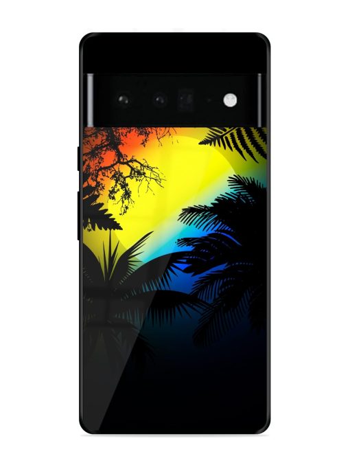 Colorful Sunset With Palm Trees Glossy Metal Phone Cover for Google Pixel 6 Pro Zapvi