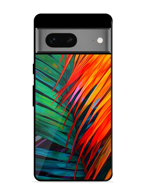 Painted Tropical Leaves Glossy Metal Phone Cover for Google Pixel 7