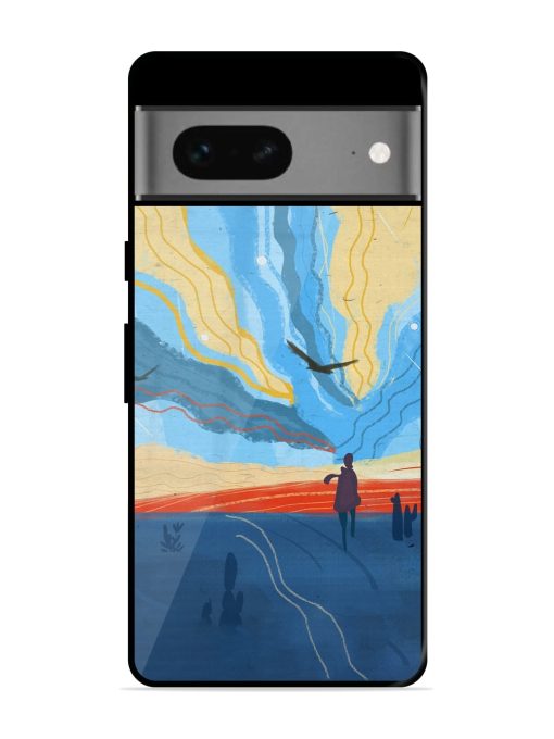 Minimal Abstract Landscape Glossy Metal Phone Cover for Google Pixel 7 Zapvi