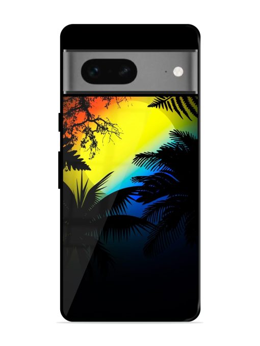 Colorful Sunset With Palm Trees Glossy Metal Phone Cover for Google Pixel 7