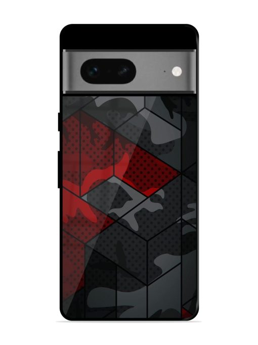 Red And Grey Pattern Glossy Metal Phone Cover for Google Pixel 7 Zapvi