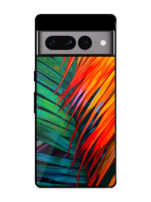 Painted Tropical Leaves Glossy Metal Phone Cover for Google Pixel 7 Pro Zapvi