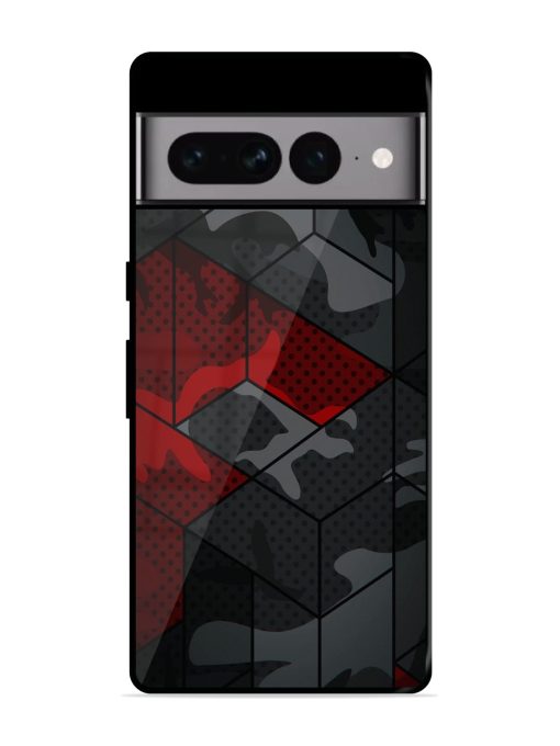 Red And Grey Pattern Glossy Metal Phone Cover for Google Pixel 7 Pro Zapvi