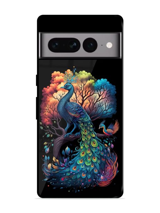 Peacock Tree Art Glossy Metal Phone Cover for Google Pixel 7 Pro Zapvi