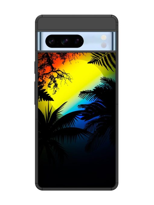 Colorful Sunset With Palm Trees Glossy Metal Phone Cover for Google Pixel 8 Pro Zapvi