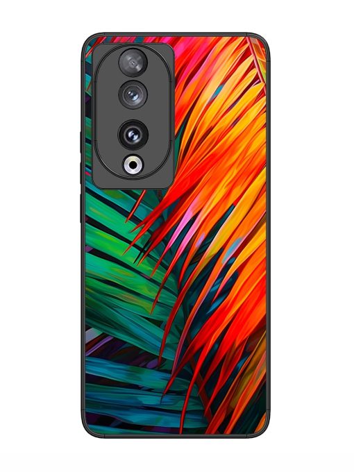 Painted Tropical Leaves Glossy Metal Phone Cover for Honor 90