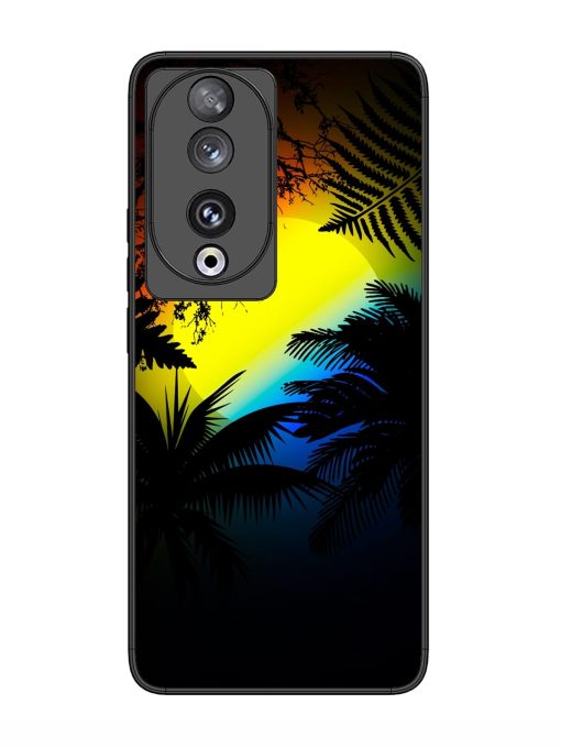 Colorful Sunset With Palm Trees Glossy Metal Phone Cover for Honor 90 Zapvi