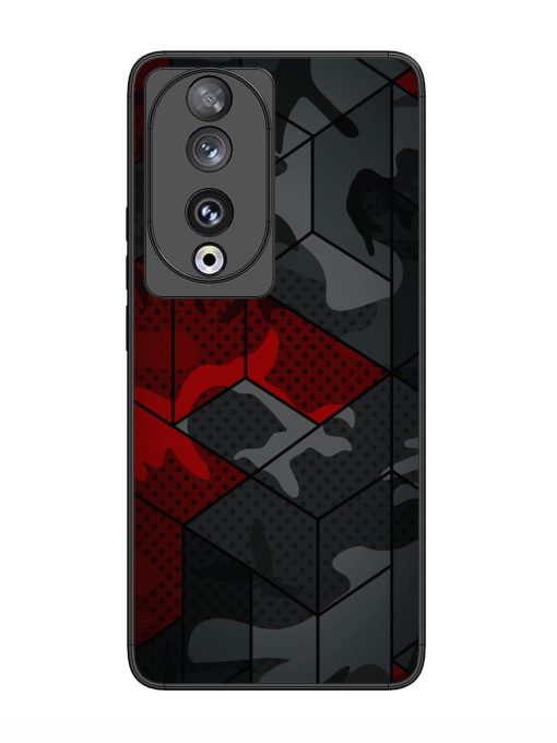 Red And Grey Pattern Glossy Metal Phone Cover for Honor 90 Zapvi