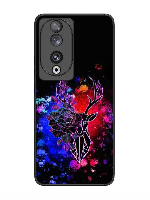 Floral Deer Art Glossy Metal Phone Cover for Honor 90