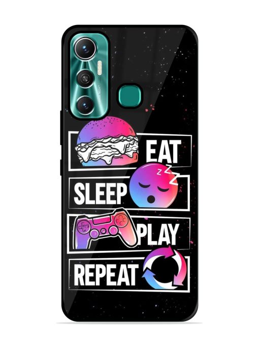 Eat Sleep Play Repeat Glossy Metal Phone Cover for Infinix Hot 11 (2021) Zapvi