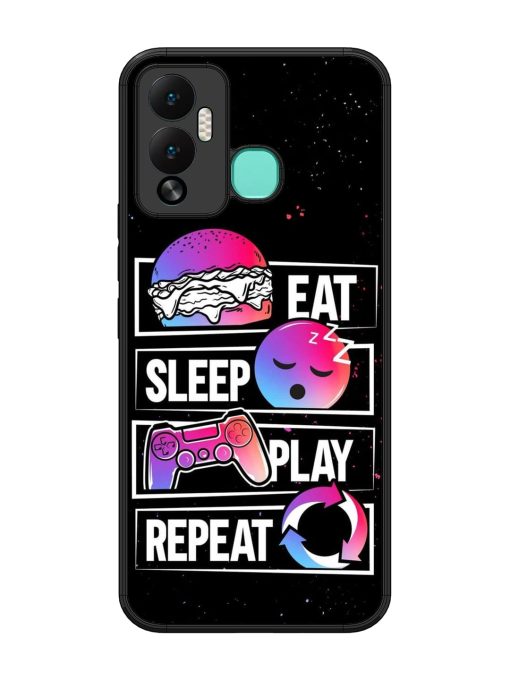 Eat Sleep Play Repeat Glossy Metal Phone Cover for Infinix Hot 12 Play