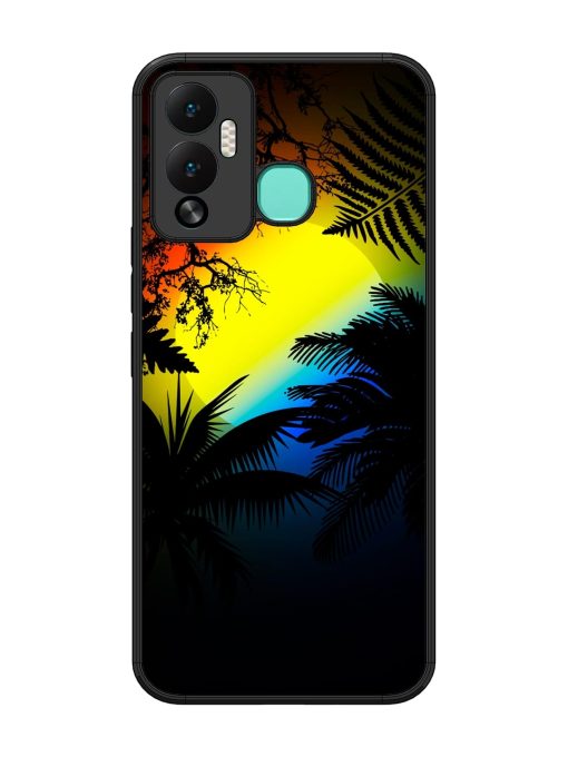 Colorful Sunset With Palm Trees Glossy Metal Phone Cover for Infinix Hot 12 Play Zapvi