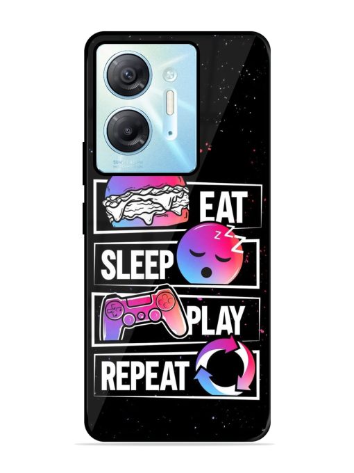 Eat Sleep Play Repeat Glossy Metal Phone Cover for Infinix Hot 30 (5G) Zapvi