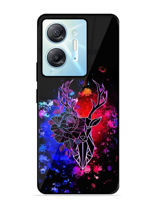 Floral Deer Art Glossy Metal Phone Cover for Infinix Hot 30 (5G)