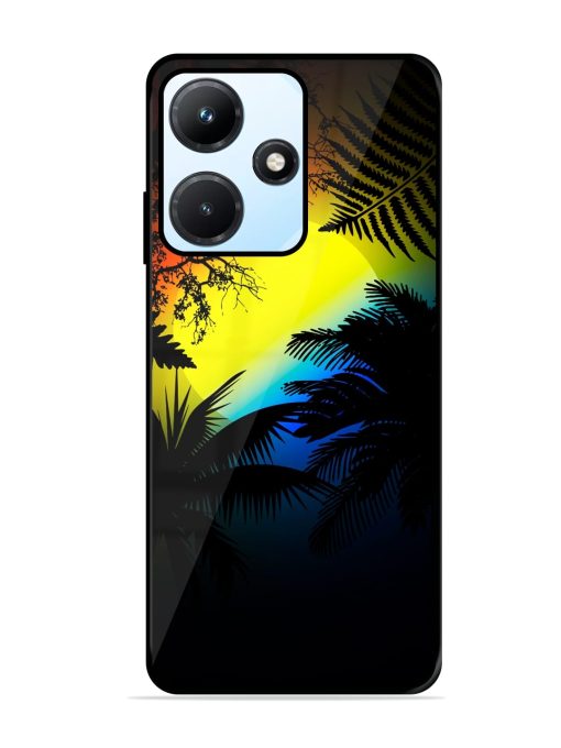 Colorful Sunset With Palm Trees Glossy Metal Phone Cover for Infinix Hot 30I Zapvi