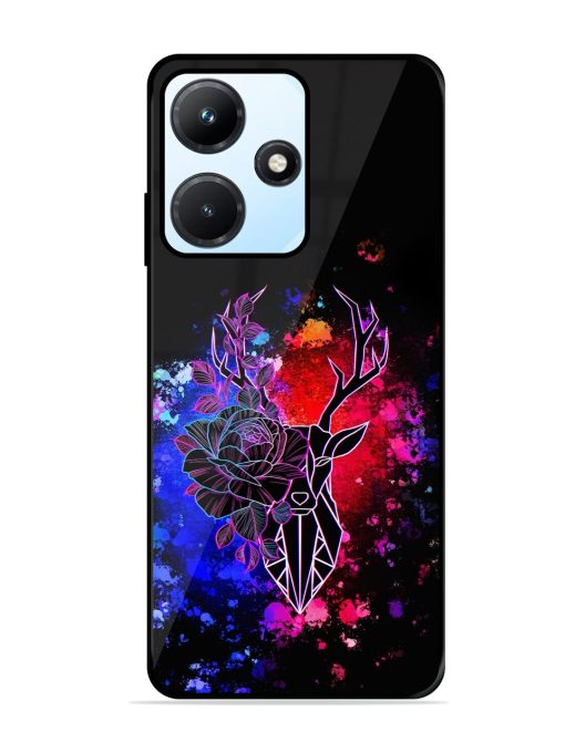 Floral Deer Art Glossy Metal Phone Cover for Infinix Hot 30I Zapvi