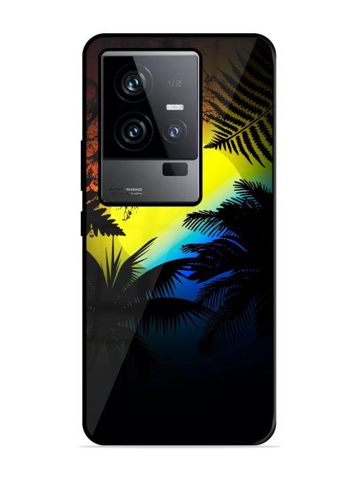 Colorful Sunset With Palm Trees Glossy Metal Phone Cover for Iqoo 11 (5G) Zapvi