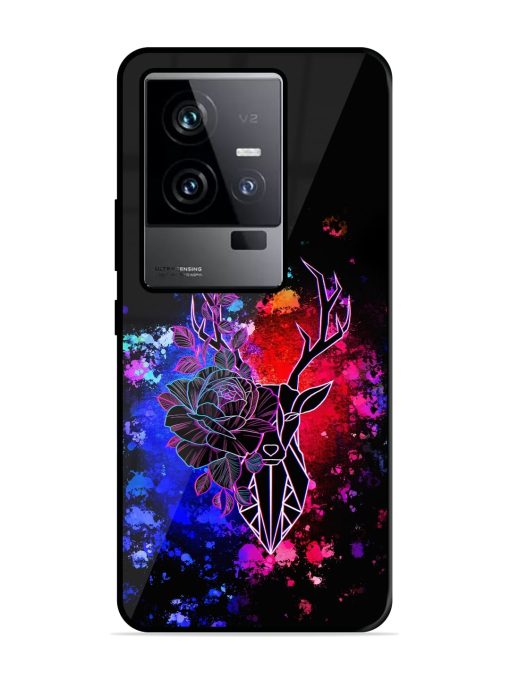 Floral Deer Art Glossy Metal Phone Cover for Iqoo 11 (5G) Zapvi