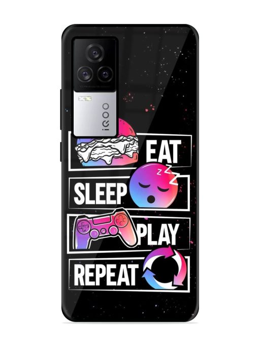 Eat Sleep Play Repeat Glossy Metal Phone Cover for Iqoo 7 Legend (5G) Zapvi