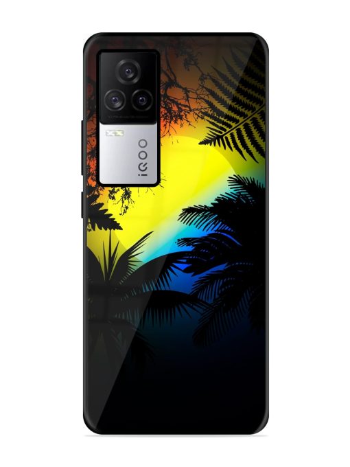 Colorful Sunset With Palm Trees Glossy Metal Phone Cover for Iqoo 7 Legend (5G) Zapvi