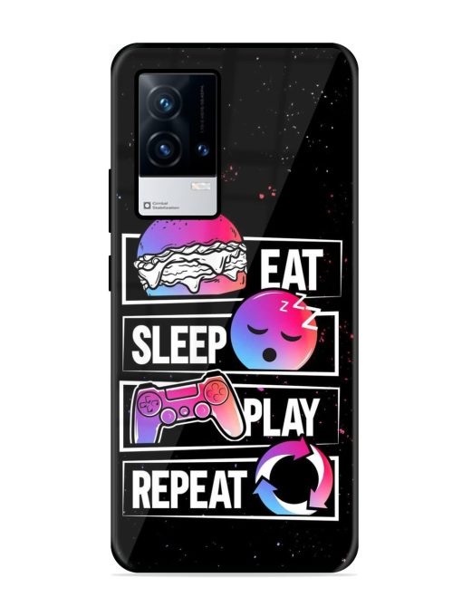 Eat Sleep Play Repeat Glossy Metal Phone Cover for Iqoo 9 (5G)