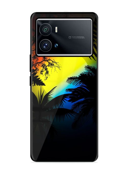 Colorful Sunset With Palm Trees Glossy Metal Phone Cover for Iqoo 9 Pro Zapvi