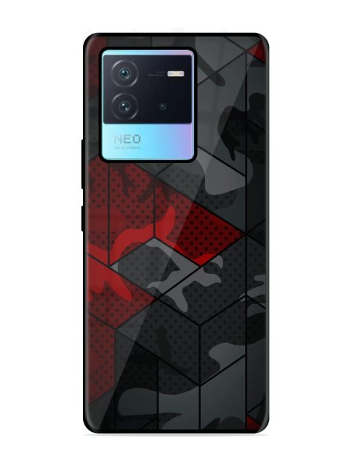 Red And Grey Pattern Glossy Metal Phone Cover for Iqoo Neo 6 (5G)