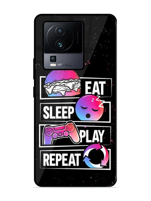 Eat Sleep Play Repeat Glossy Metal Phone Cover for Iqoo Neo 7 (5G) Zapvi