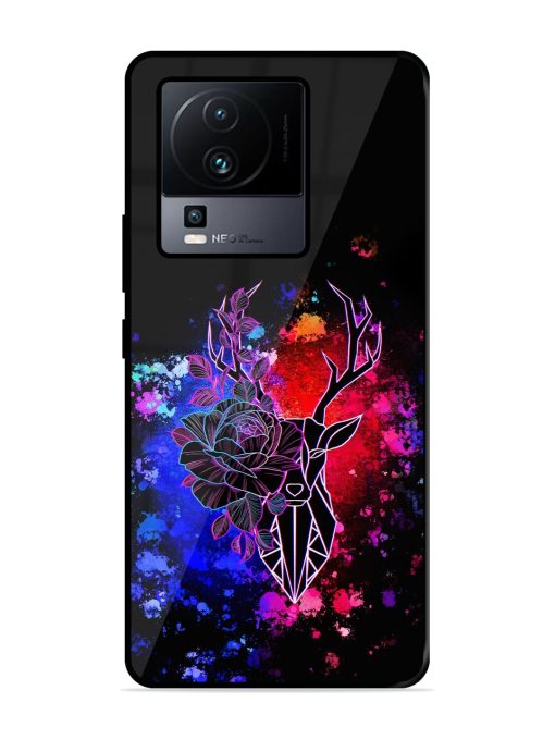 Floral Deer Art Glossy Metal Phone Cover for Iqoo Neo 7 Pro (5G)