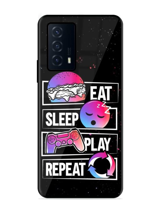 Eat Sleep Play Repeat Glossy Metal Phone Cover for Iqoo Z5 (5G) Zapvi