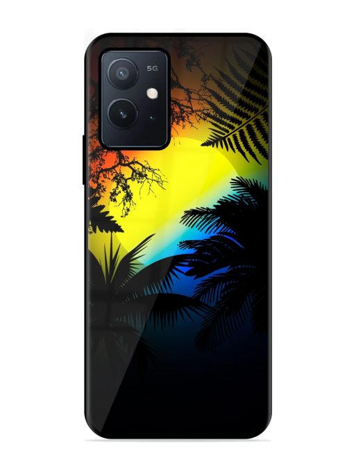 Colorful Sunset With Palm Trees Glossy Metal Phone Cover for Iqoo Z6 (5G) Zapvi