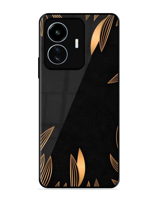 Golden Leaf Pattern Glossy Metal Phone Cover for Iqoo Z6 Lite